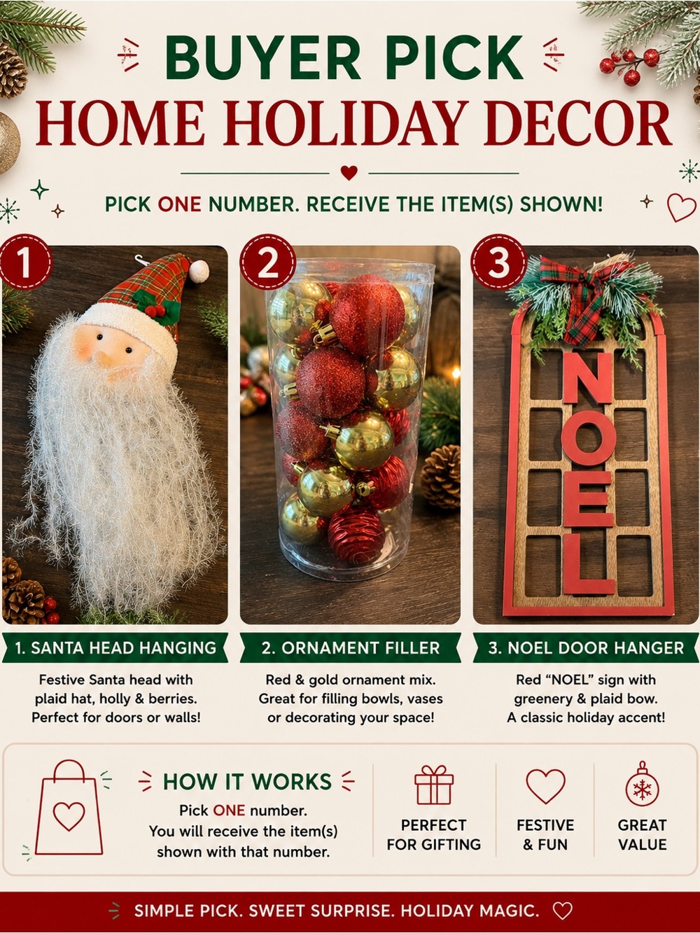 Festive Red & Gold Ornament Filler - Home Holiday Decor